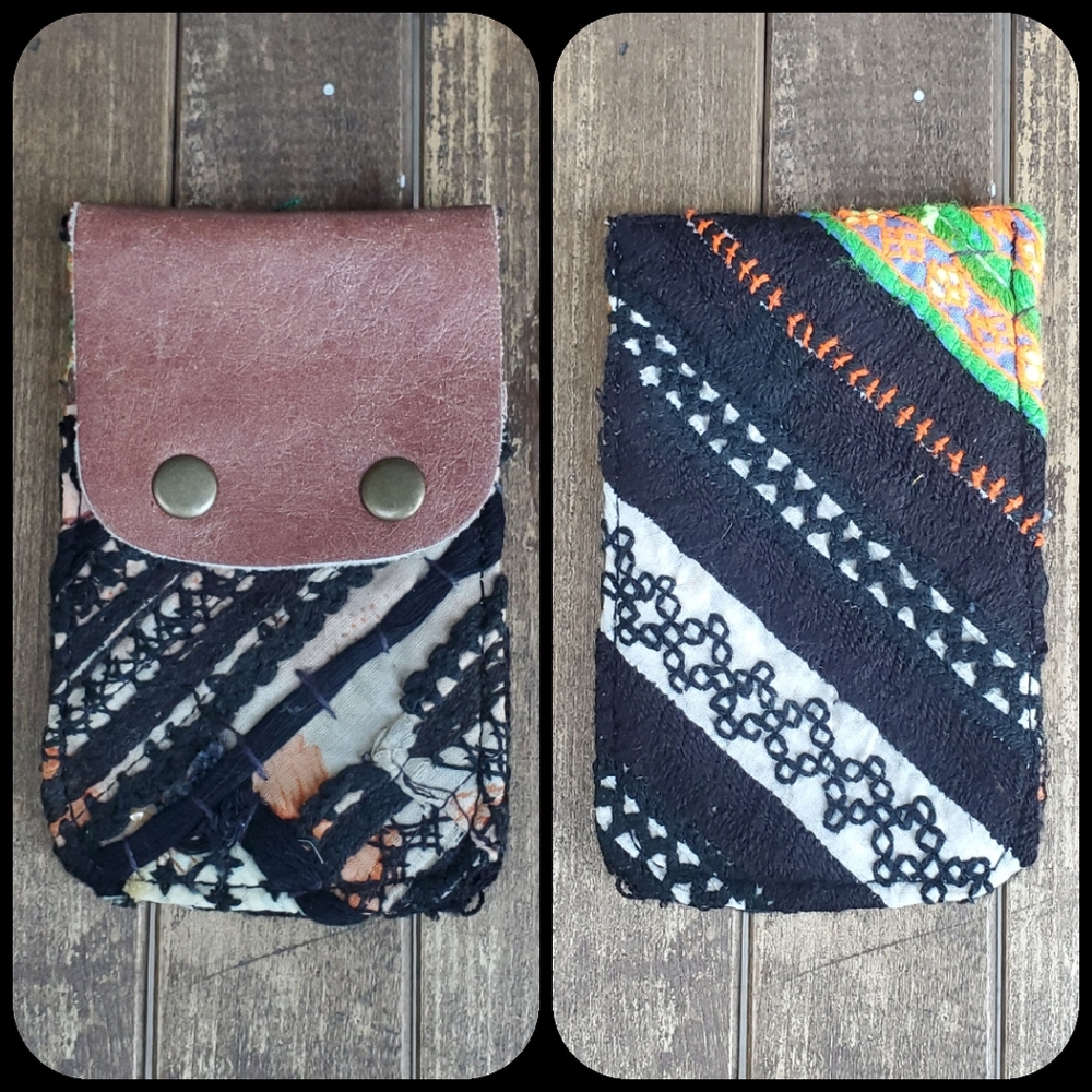🫡🧀 Free People Boho Embroidered Repurposed vtg banjara hippie Wallet card case